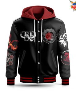 Dungeons & Dragons Red Dragon Emblem Black Hooded Varsity Jacket 3