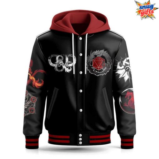 Dungeons & Dragons Red Dragon Emblem Black Hooded Varsity Jacket