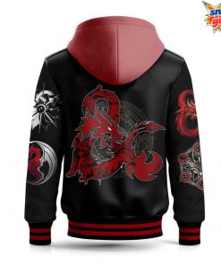 Dungeons & Dragons Red Dragon Emblem Black Hooded Varsity Jacket 4