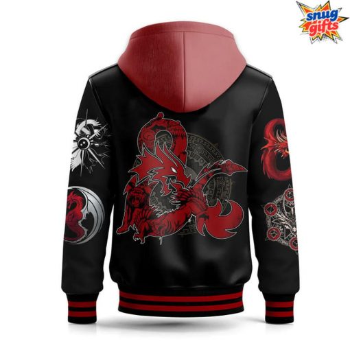 Dungeons & Dragons Red Dragon Emblem Black Hooded Varsity Jacket