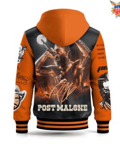 Post Malone Tour Flame Special Hooded Baseball Jacket 4